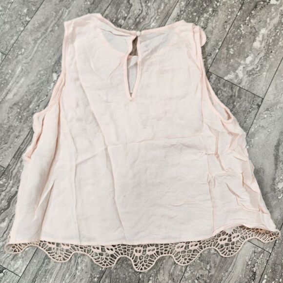 🇬🇪🍑Forever 21 Light Pink Floral Print Embroidered Lace Sleeveless Top Large - Picture 2 of 9